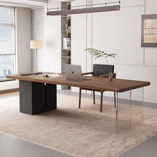 实木办公桌亚克力透明悬浮老板桌总经理办公桌简约现代创意电脑桌