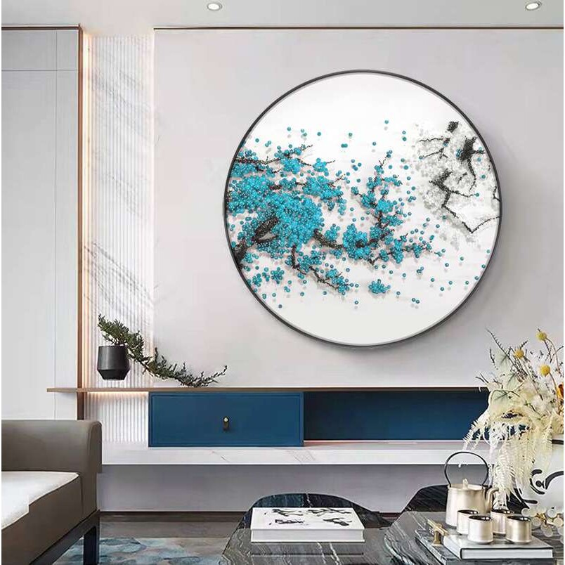现代新中式手工立体实物画客厅玄关样板房酒店圆形纽扣工艺装饰画