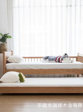 全木高低床伸缩抽拉樱桃木LBC儿床带拖床双层子母带实护童栏上床