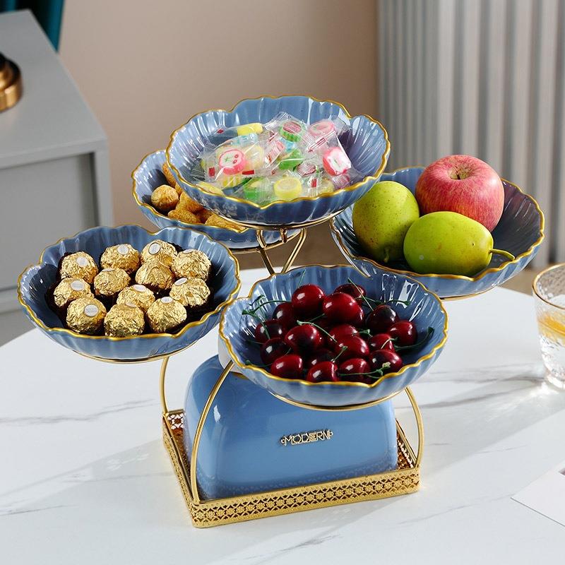 五格陶瓷果几创无品牌/意个性潮流轻奢多层干果纸巾盒铁艺茶现代