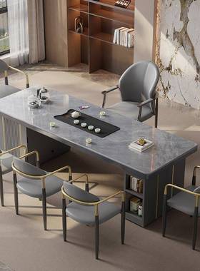 202RCM新款高岩板茶桌椅5体组合一桌五椅办公室烧水壶端一嵌入式