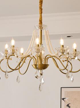 轻奢复古珍式珠吊灯美水晶客厅吊52679现灯代卧室厅灯餐灯具法式