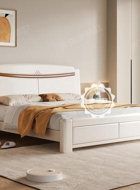 M*现代简约白色木床1.8米主卧双人物床15中式橡木床经济型F97TS8H