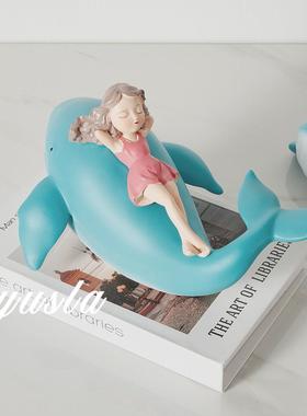 鲸鱼卡通可008爱树脂门儿口童房电视柜设摆板间橱窗摆件工样艺品