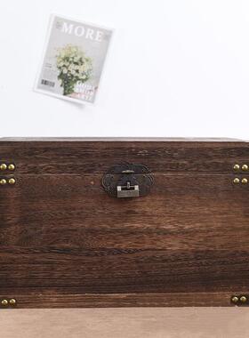 实木收木纳盒长方杂形带锁箱做复古大木箱子储物箱物整理收纳M007