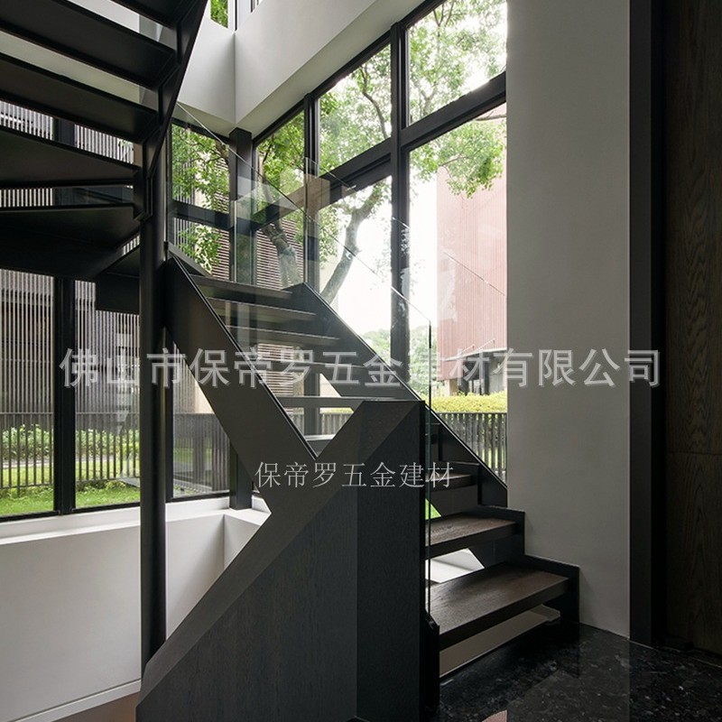 保帝罗钢木玻璃楼梯扶手简约