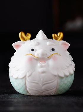 可爱小神龙摆PTO件陶瓷通卡生肖龙吉祥装物创意摆招财桌面饰品车