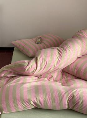 母婴级A类简约风条纹纯棉天QPK上竺针棉四件套全棉织裸棉睡床用品