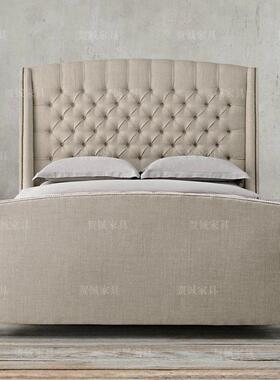 美米式布艺床软包IMQ.拉扣高靠背亚麻1.8双5人大床1米卧室家具复