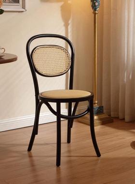 家法式复AXM003美古实木椅子式曲木桌用餐椅中古靠背椅轻奢休闲藤