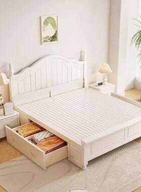 美式白色全.奶实木床现代约简油风格人床1JWY5主卧公主储物床