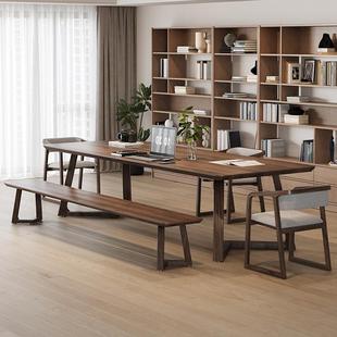 简工约家客厅实木大长桌南美胡桃木大板桌作台学习阅读桌用书SWV