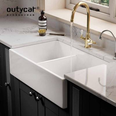 英厨房石槽石大单槽洗碗盆家用洗菜池大单K3319K、裙槽边双石英石