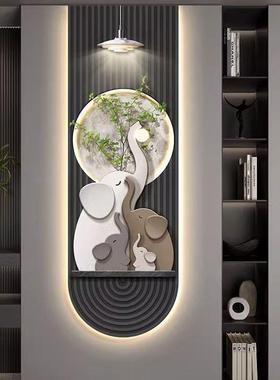 大象入户门玄关装饰画现代简约走廊过道挂画高级感led发光壁灯画