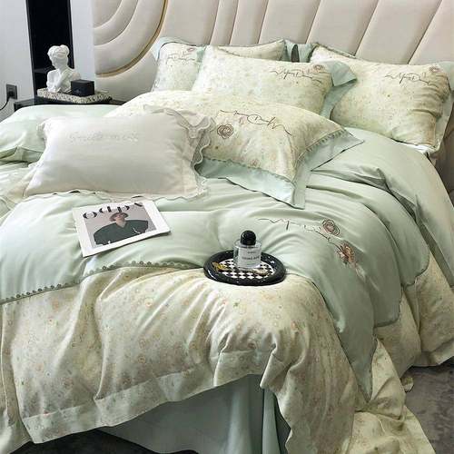 法式轻奢复古蕾丝花边天丝棉印花刺绣四件套被套床单床上用品