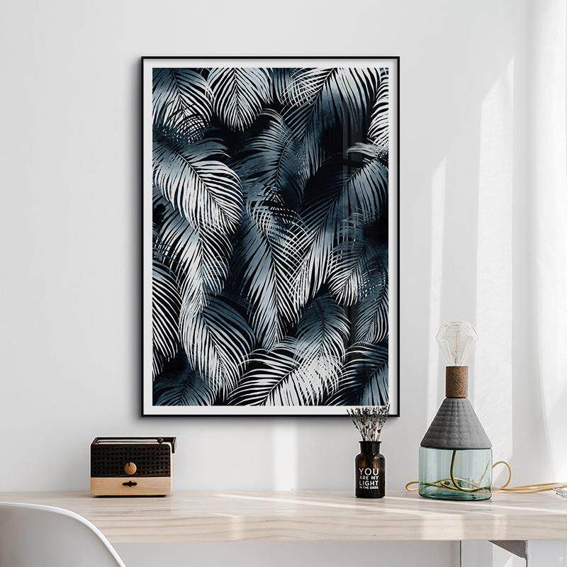 北欧现代简约抽象线条黑白工业风挂画植物房屋人物手绘客厅装饰画