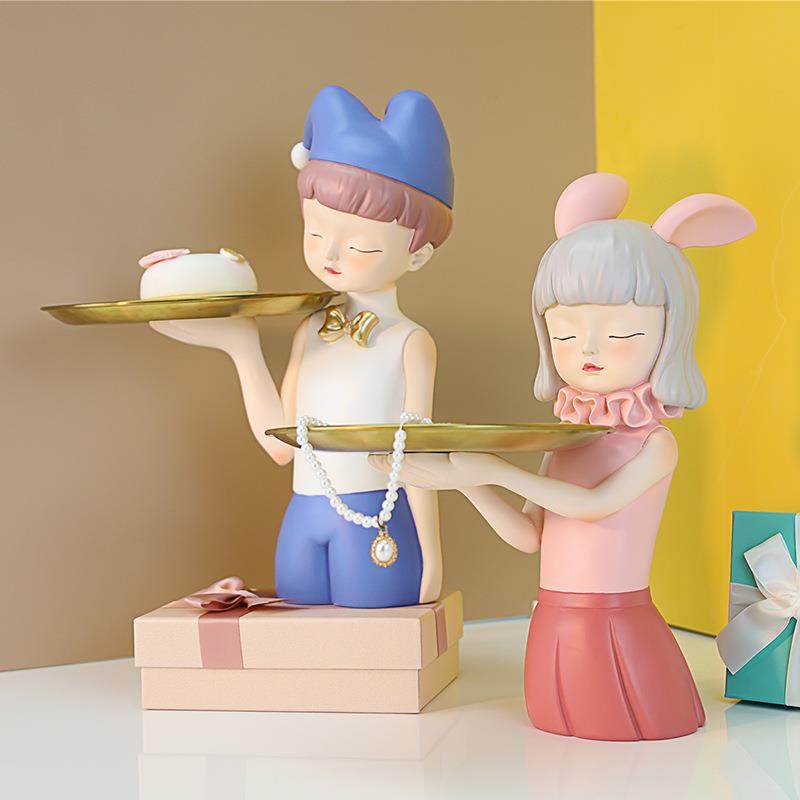 少女托盘摆件进门口玄关钥匙收纳摆饰客厅轻奢家居装饰品创意收纳,收纳整理,烫衣板及配件,淘宝优惠券,粉丝福利购,淘宝优惠卷
