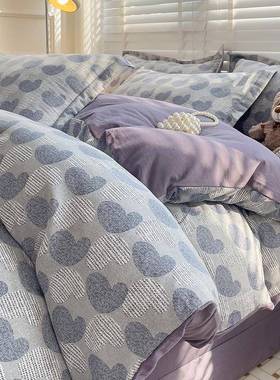 A类全棉磨毛印花四件套纯棉加厚ab版宿舍三件套床单被套四件套