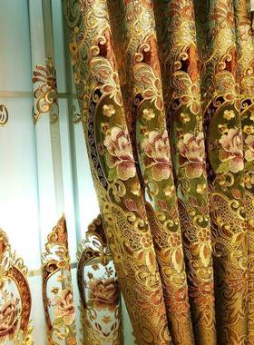 BC10奢华欧式大气客厅窗帘成品金色绣花卧室遮光落地飘窗别墅窗纱