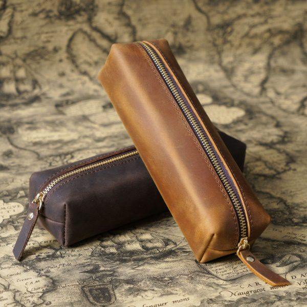 手工真皮钢笔收纳袋男士牛皮拉链笔袋学生铅笔盒简约大容量文具袋,文具电教/文化用品/商务用品,笔袋,淘宝优惠券,粉丝福利购,淘宝优惠卷