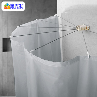 浴帘杆免打孔伸缩杆不锈钢直杆U型吸盘支撑杆干湿分离浴室窗帘杆