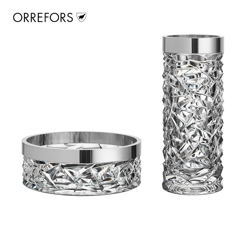 Orrefors进口水晶玻璃CARAT花瓶北欧式家居客厅插花摆件高脚烛台