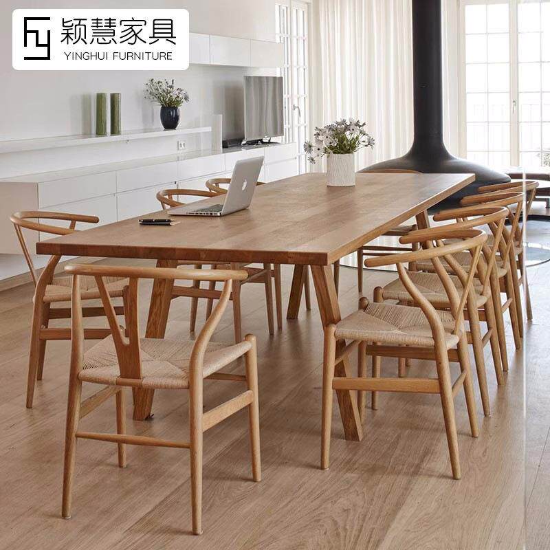 北欧实木民宿餐桌椅组合简约泡茶桌长方形会议办公桌电脑书桌