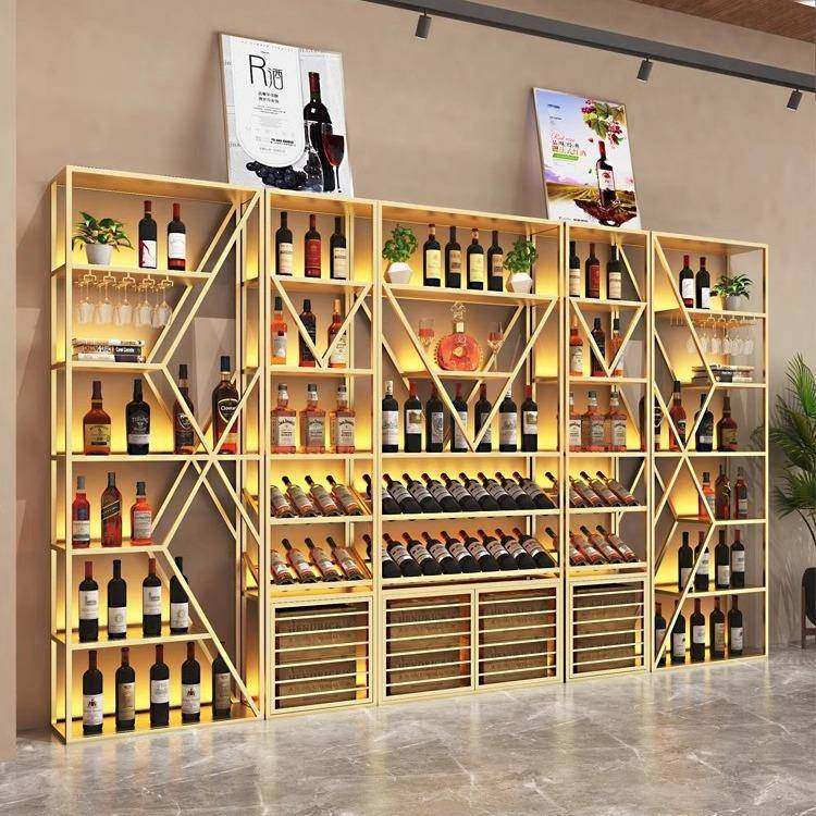 红酒柜展示架靠墙多层铁艺酒庄威士忌酒水陈列架商用酒吧酒架