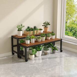 花架置物架实木阶梯带多层花轮落地式铁RNS艺家用室内户外盆绿萝