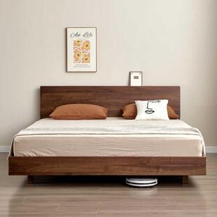 黑胡桃实木床现代简约主卧高端大气1.5悬浮双人床1.8米2米床1