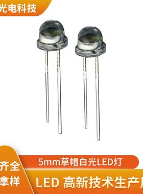 5MM直插LED5mm草帽白光LED灯高亮度0.25W白光直插LED大杯草帽白光