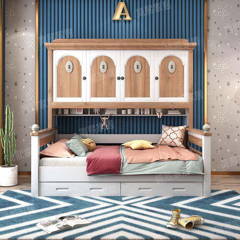 全实木儿童衣柜床一体小户型家用卧室储物男孩女孩小房间床带柜子
