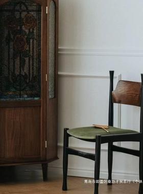 法式中复古风餐椅绿色椅子实木高级感梳化妆靠背冲冠椅客厅餐桌椅