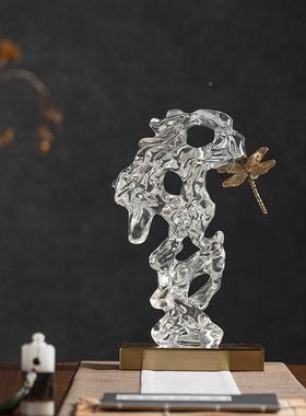 匠十摆三RZB-2562新中式透太湖石假山件中古明茶室禅意蜓样板间铜