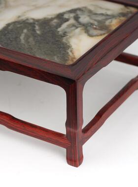 红木嵌天然云石面底座大红酸盆枝精榫卯QGB明式长方底座工茶壶景