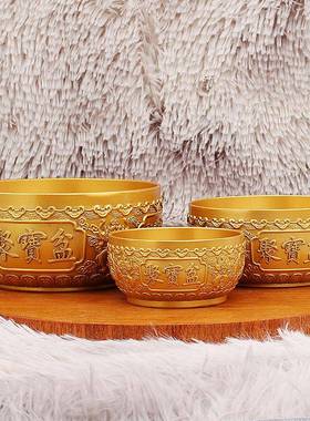 黄铜沙金色工八宝龙凤宝盆居家玄关庙堂铜碗聚盆金属艺A-04083品