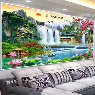 流水生FJ0933十字绣2205新款 厅客自己绣八方聚财财风景大幅手工自