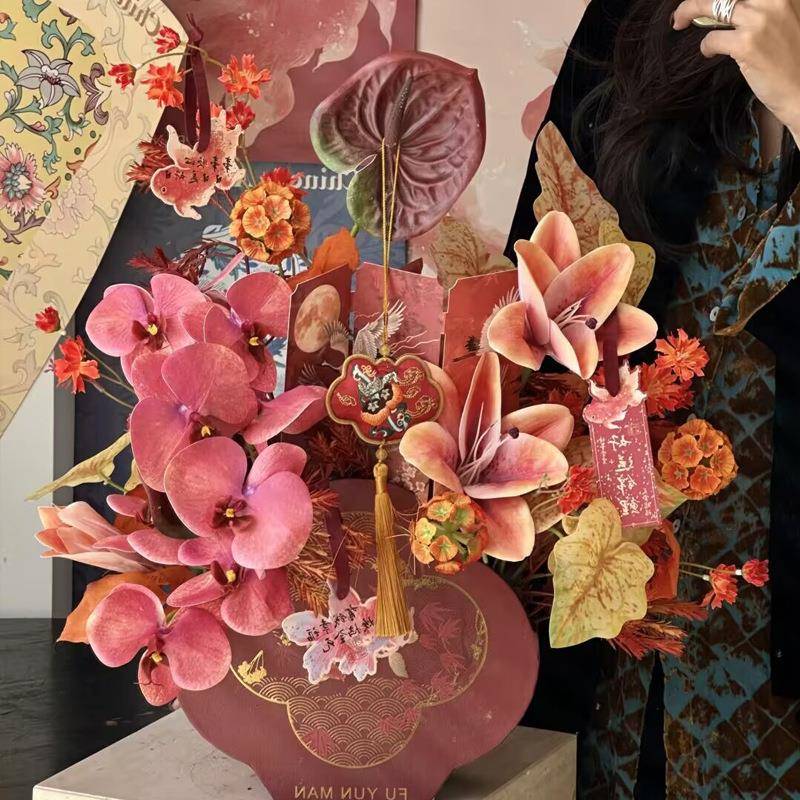 宵花成品摆仿真花0喜庆装饰用品抱桶抱件福LHD桶226客厅材料包