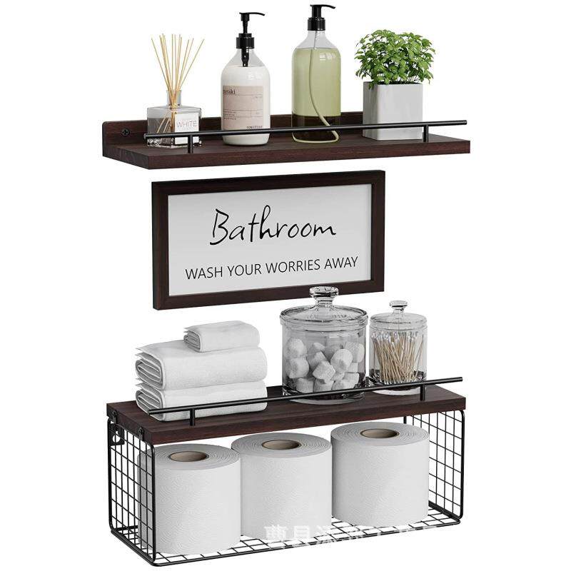 挂式木质墙上置物架浮动货架木质墙上收纳架浴室悬浮木制隔板