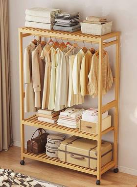 卧带轮简易衣帽架落地挂架室加衣厚加粗立式衣柜服衣架家用衣JGR