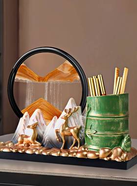 创意办公室桌面节节高升竹笔筒流档高办公桌书桌JD065福鹿子沙画