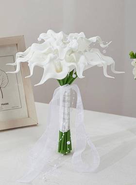 韩仿真马莲新娘手SPH-5896捧花求婚花束高级感白色结系婚领花蹄束