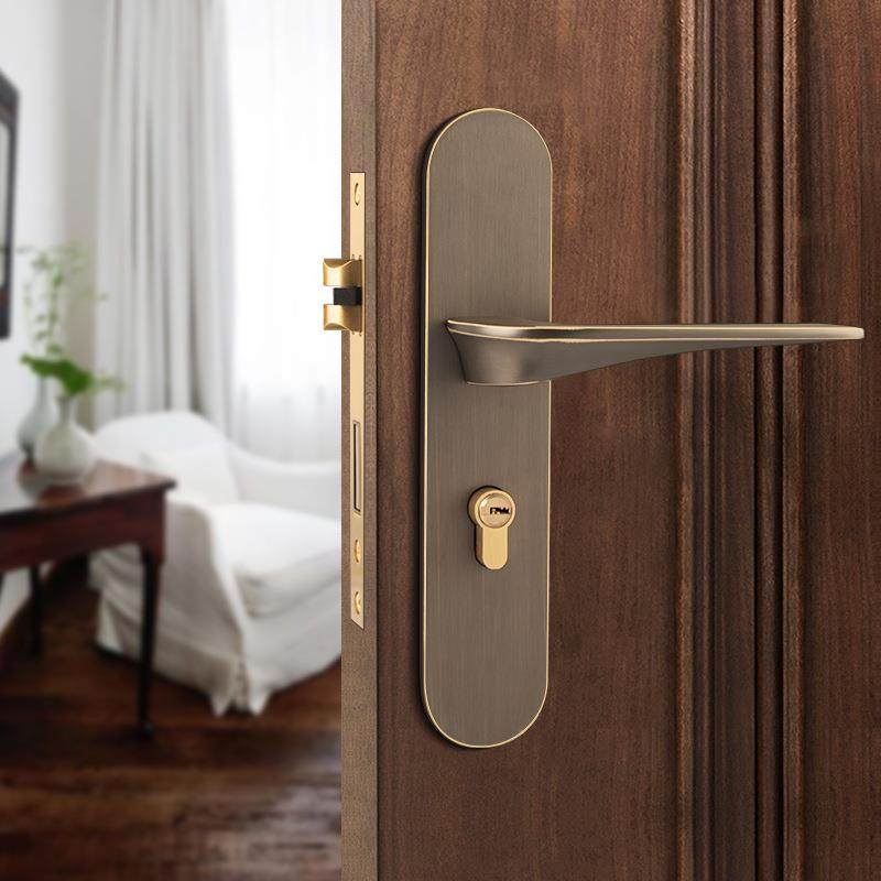 厂家美式黄室内门门静音磁吸手锁执卧室门把666-102铜铜锁芯锁具