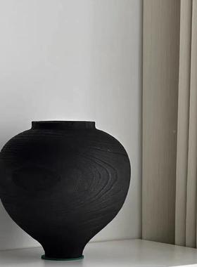 侘寂复古圆肚木纹花鲜花插花客厅桌饰摆瓶件轻装奢高ES-A6410餐级