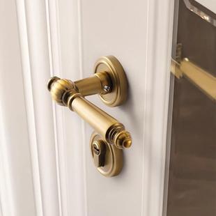门法式 卧室锁复室内房间木门把门手黄古铜色古磁吸静音家用AD269