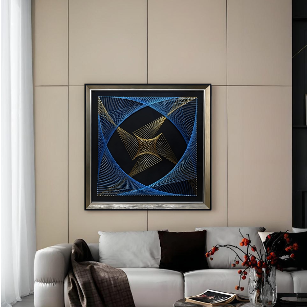 现代轻奢几何钉子绕线画客厅办公室抽象立体装饰画绕线8080