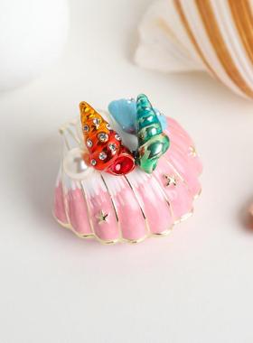 日韩小饰品新贝首壳品盒款婚庆小礼品珐SY6775琅彩合金饰盒装饰摆