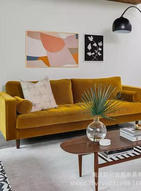 法式丝绒布艺t拉扣沙发小户型美式复古轻奢古v转inage风角中98385