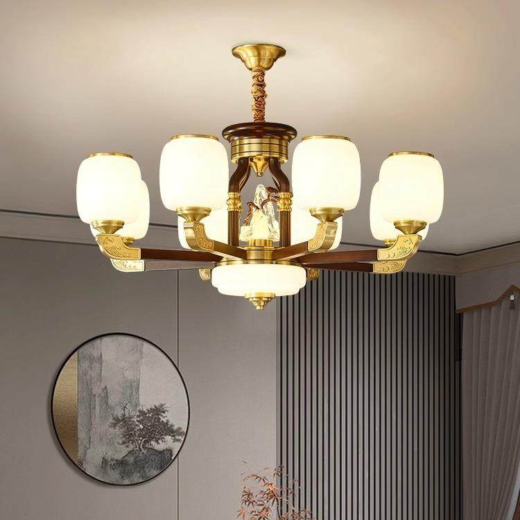 厅中式吊新355灯客厅灯胡桃木色中国风卧室餐灯现代中大气式古典,家装灯饰光源,智能吊灯,淘宝优惠券,粉丝福利购,淘宝优惠卷