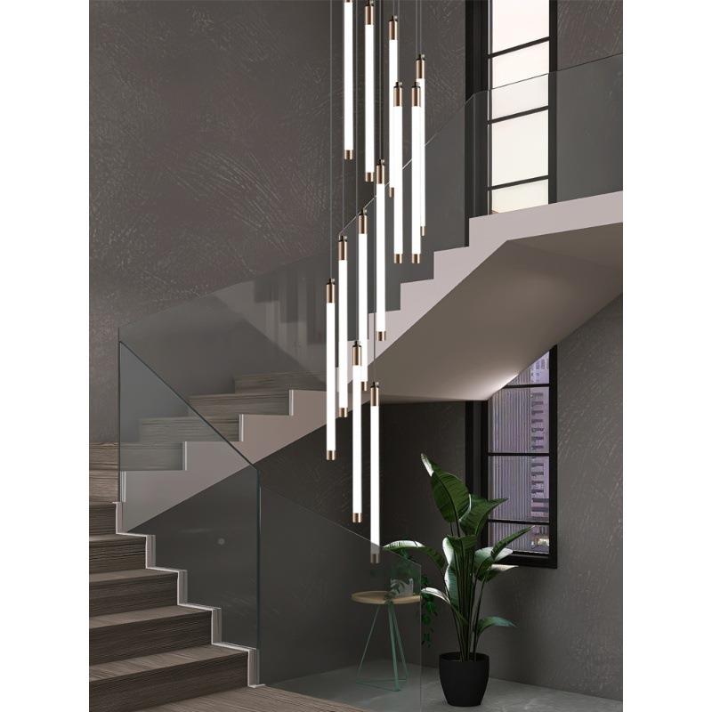 楼梯吊灯现式代约大气家用复楼客厅lot极简752公寓别墅旋f转中空